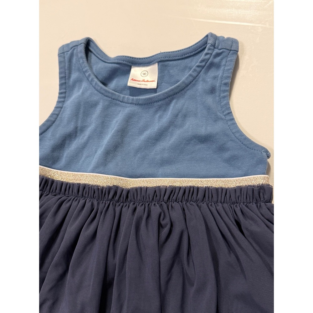 Hanna Andersson Kids Blue Tulle Tiered Dress Gold Waistband Size 90 2T 3T - Picture 2 of 7